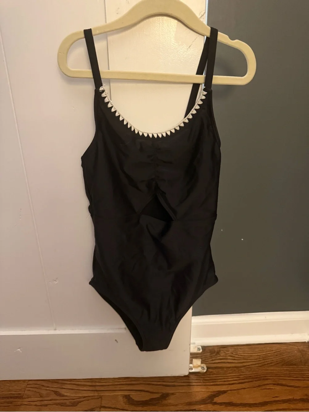 Abercrombie Kids Black One Piece Swimsuit Cutout Crochet Trim Size 7/8